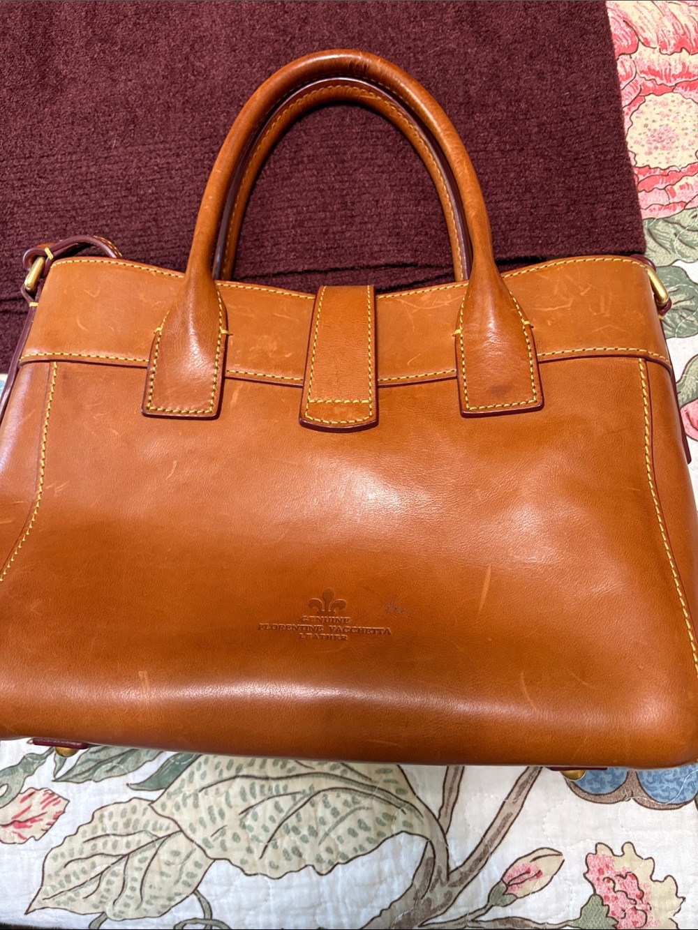Classic Tan Leather Satchel Handbag - Picture 2 of 3